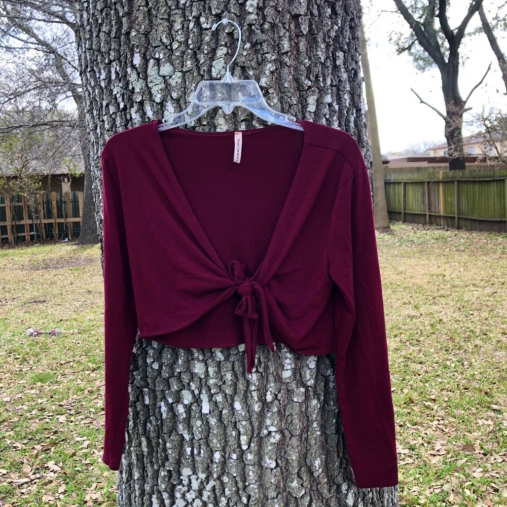 **SOLD** Long sleeve Dark red/burgundy tie-top